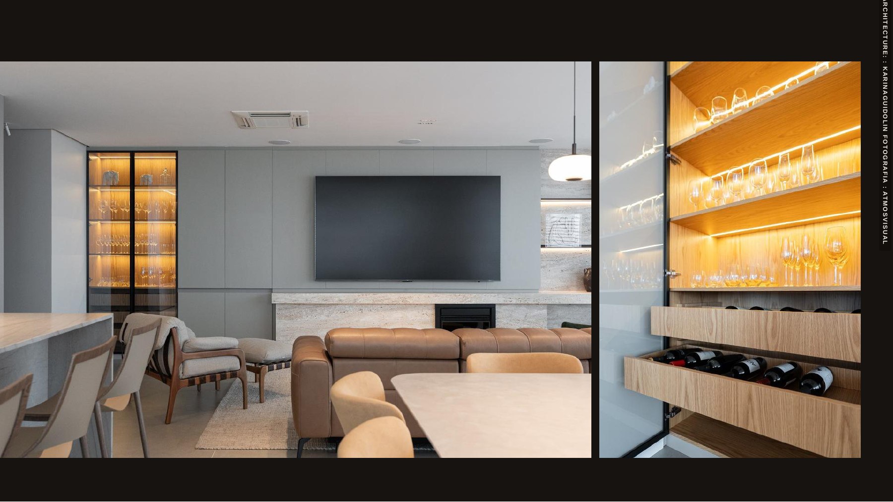 Dining and living spaces with integrated display cabinetry